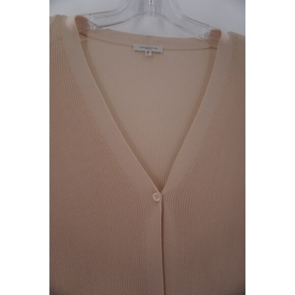 Lafayette New York 148 Tan Ribbed Cotton V Neck Front Button Duster Sweater Sz S - Picture 5 of 12